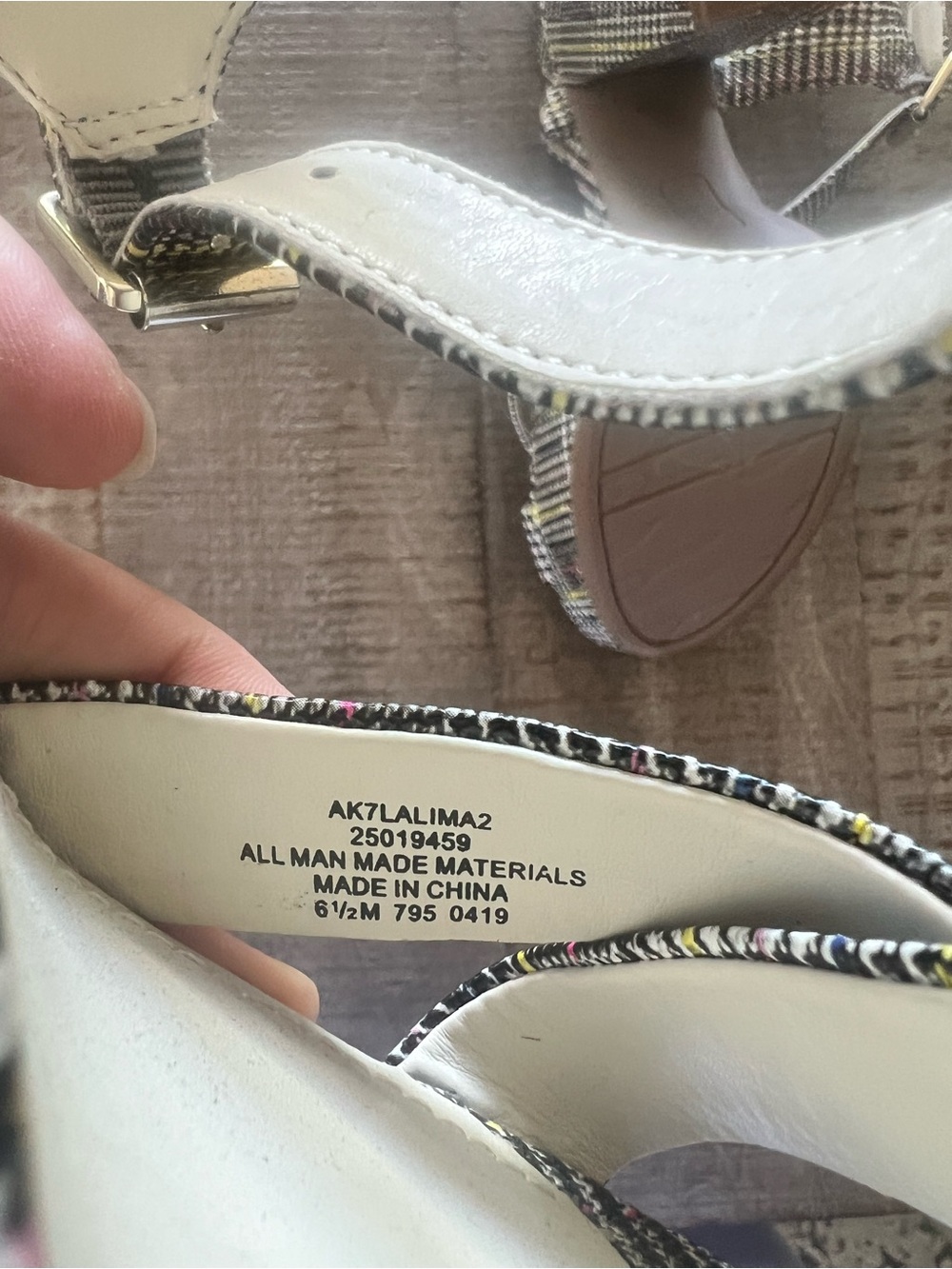Anne Klein Black & White Plaid Platform Sandals with Pink Detail - Picture 7 of 7